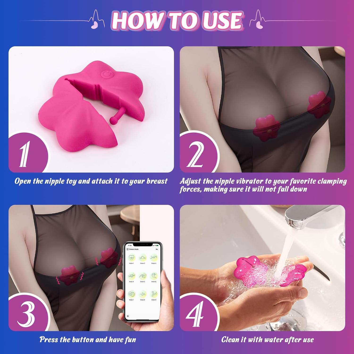 Wireless Remote-Controlled Vibrating Nipple Clamps